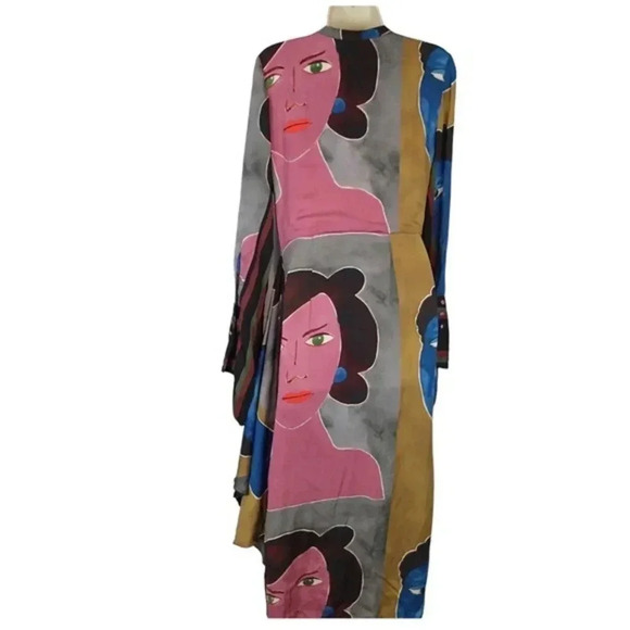 Zara Womens FW19 Campaign Collection Face Print Long Dress Multicolor Medium - Picture 11 of 14